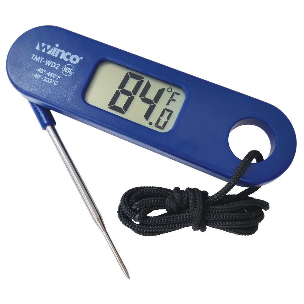 Winco Blue Folding Probe Digital Thermometer With 2 3/4 Inch Length Probe, -40°to 450°f -- 96 Per Case