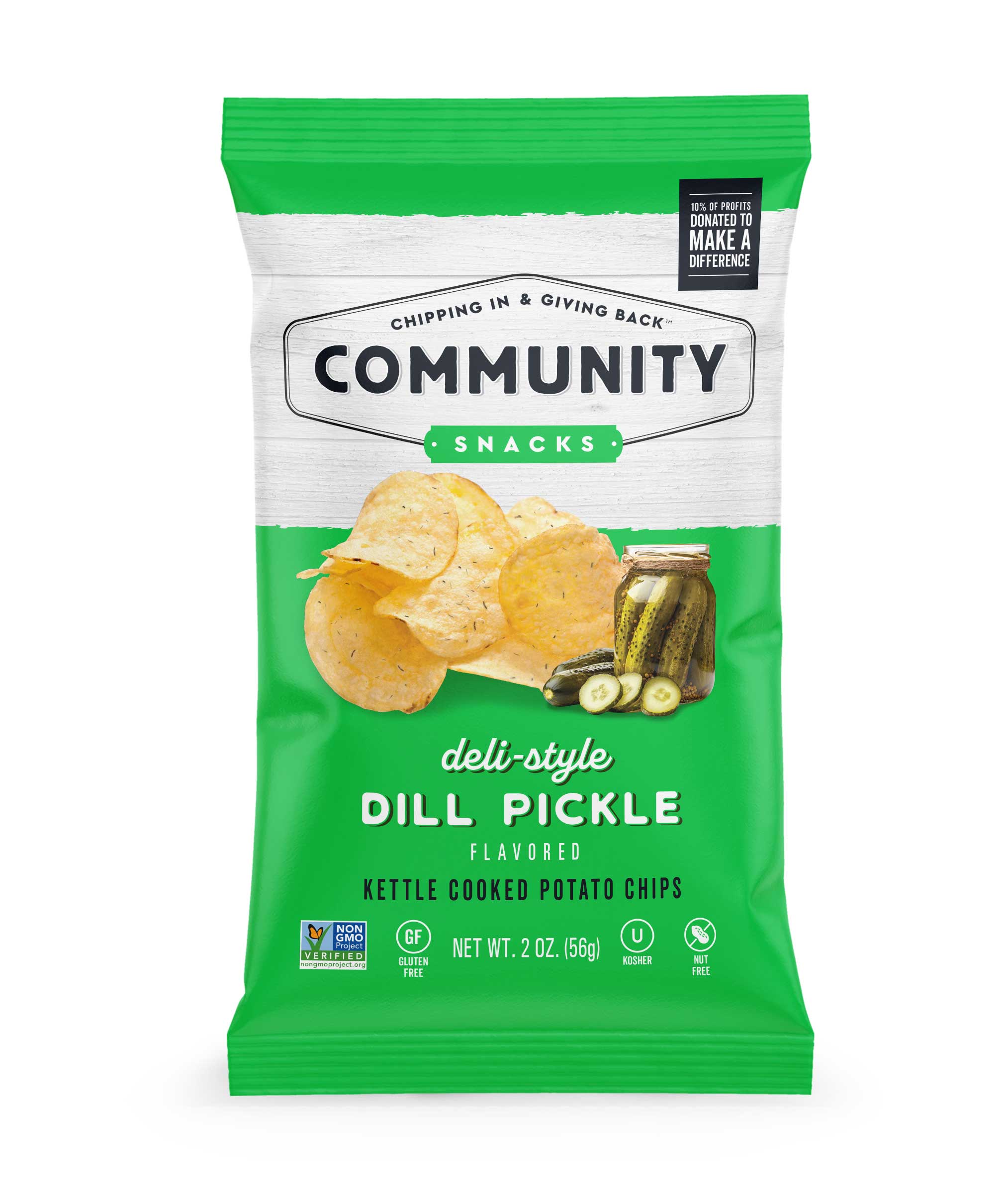 Community Snacks Gluten Free Vegan Dill Pickle Kettle Chips, 2 Ounce -- 25 Per Case