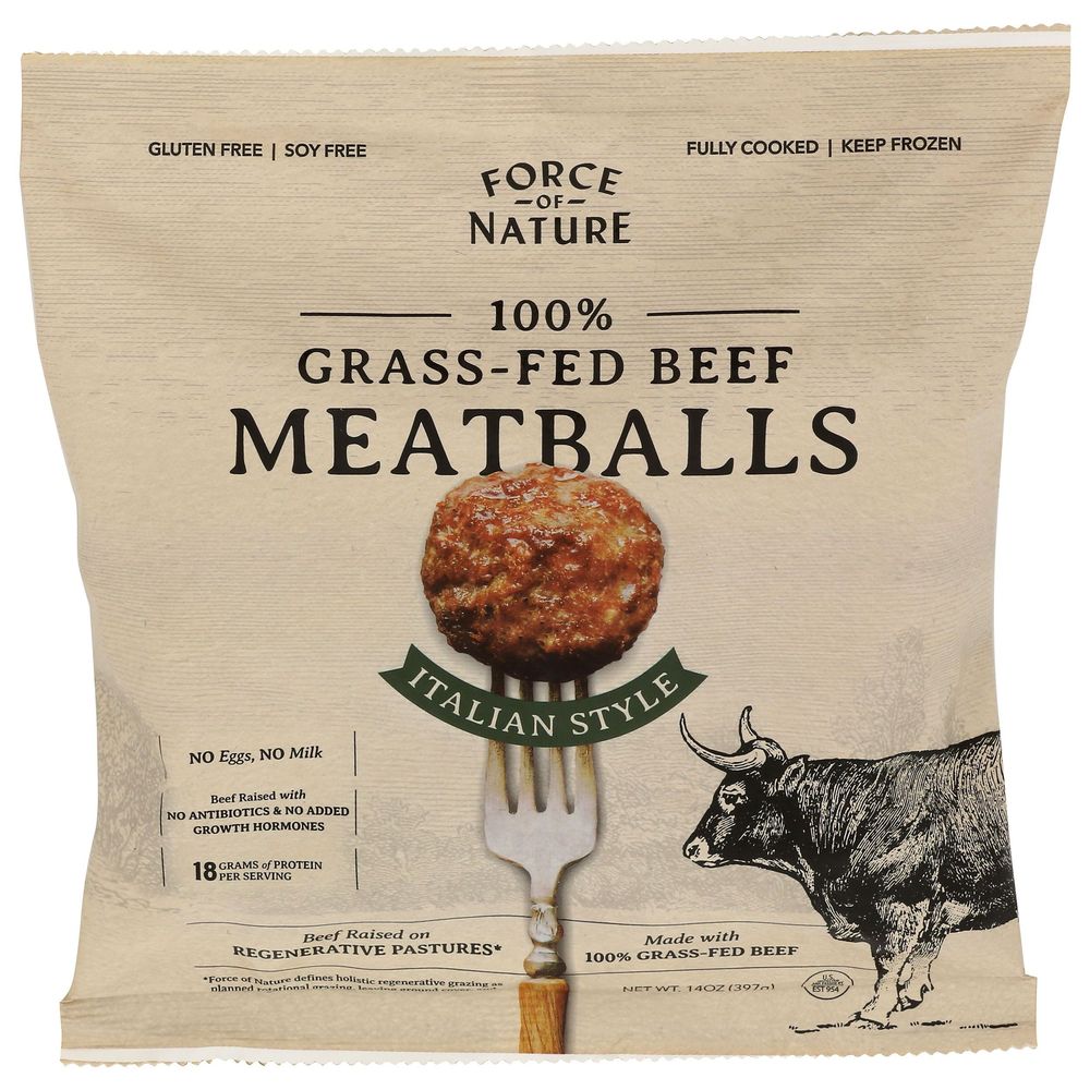 Force Of Nature Grass Fed Beef Italian Style Meatballs, 14 Ounce -- 8 Per Case