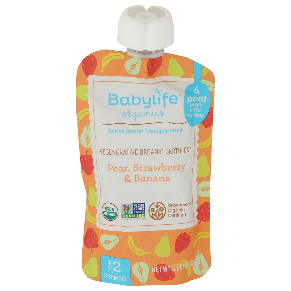 Babylife Organics Pear Strawberry Banana For Stage 2 Babies, 3.5 Ounce -- 6 Per Case