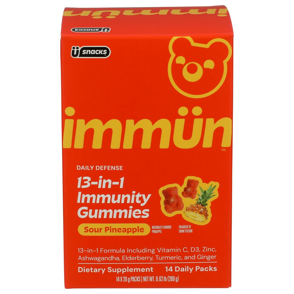 Gruns Immun 13 In 1 Sour Pineapple Immunity Gummies, 0.62 Pound