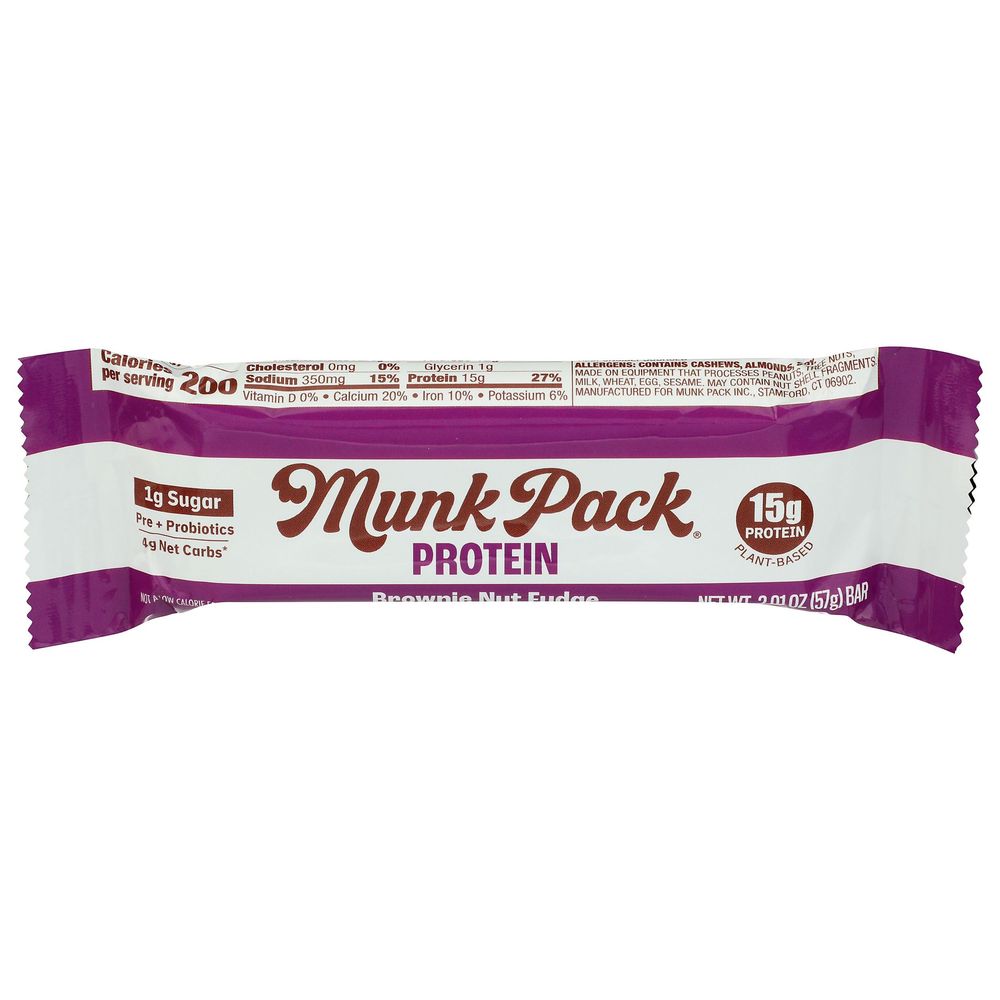 Munk Pack Brownie Nut Fudge Probiotic Protein Bar, 2.1 Ounce -- 12 Per Case