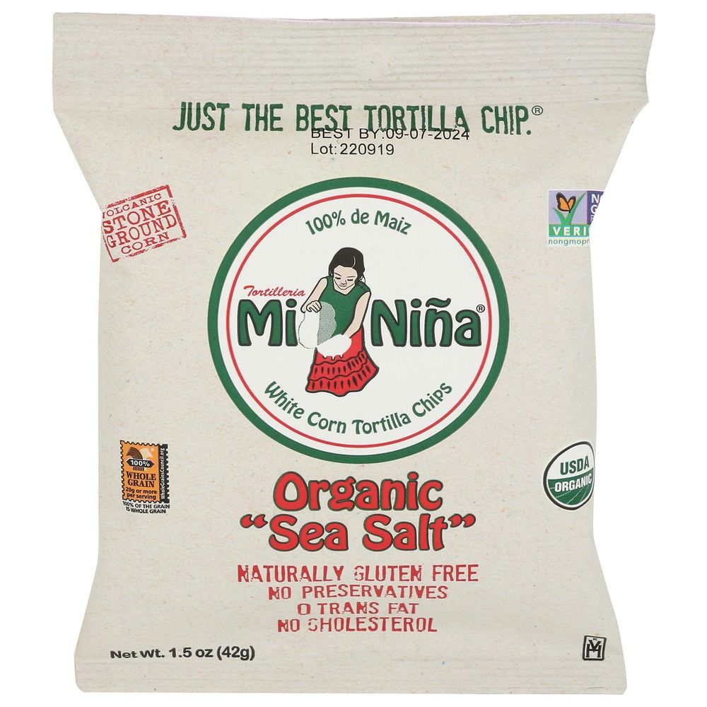 Mi Nina Organic Sea Salt White Corn Tortilla Chips, 1.5 Ounce -- 24 Per Case