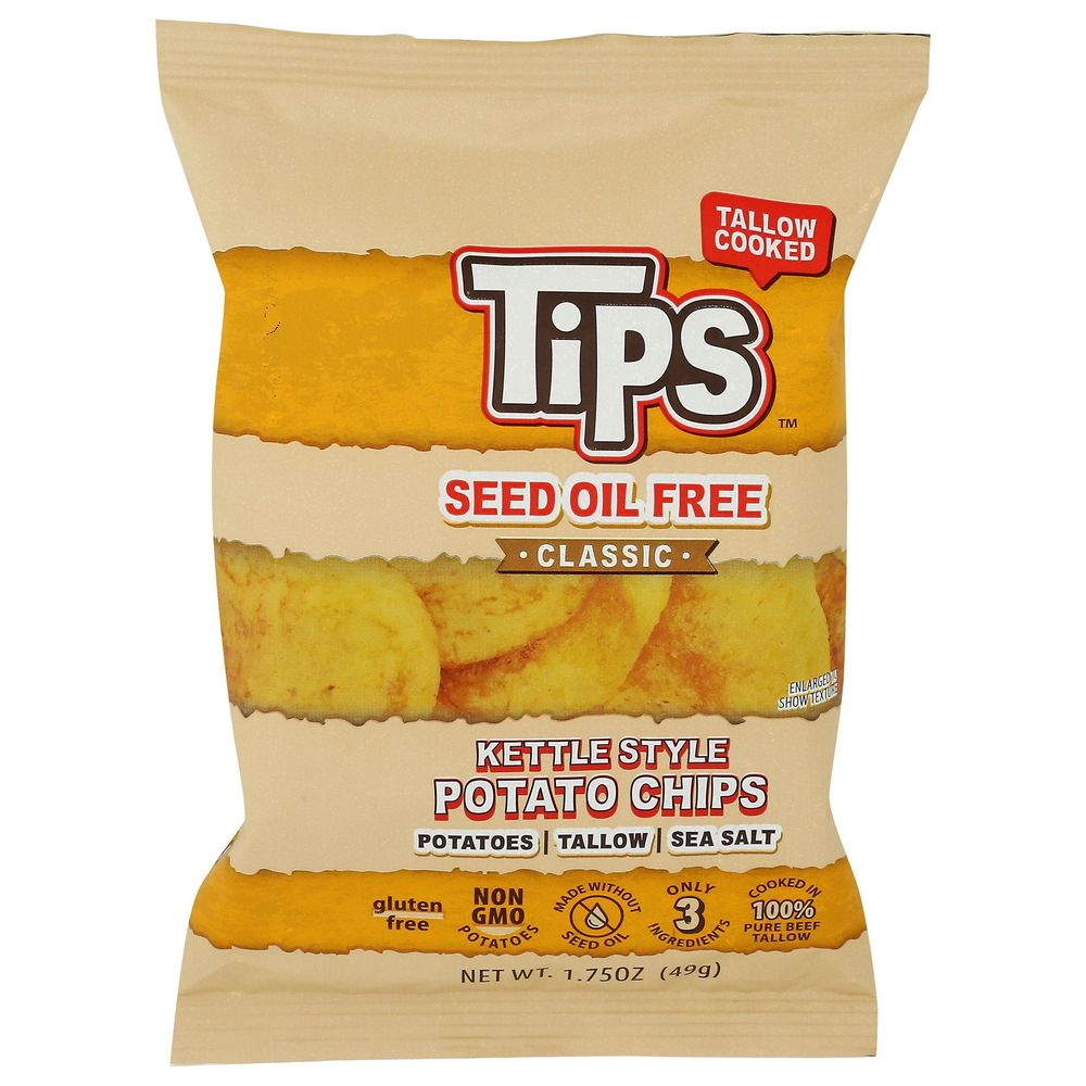 Tips Seed Oil Free Classic Kettle Style Tallow Potato Chips, 1.75 Ounce -- 24 Per Case