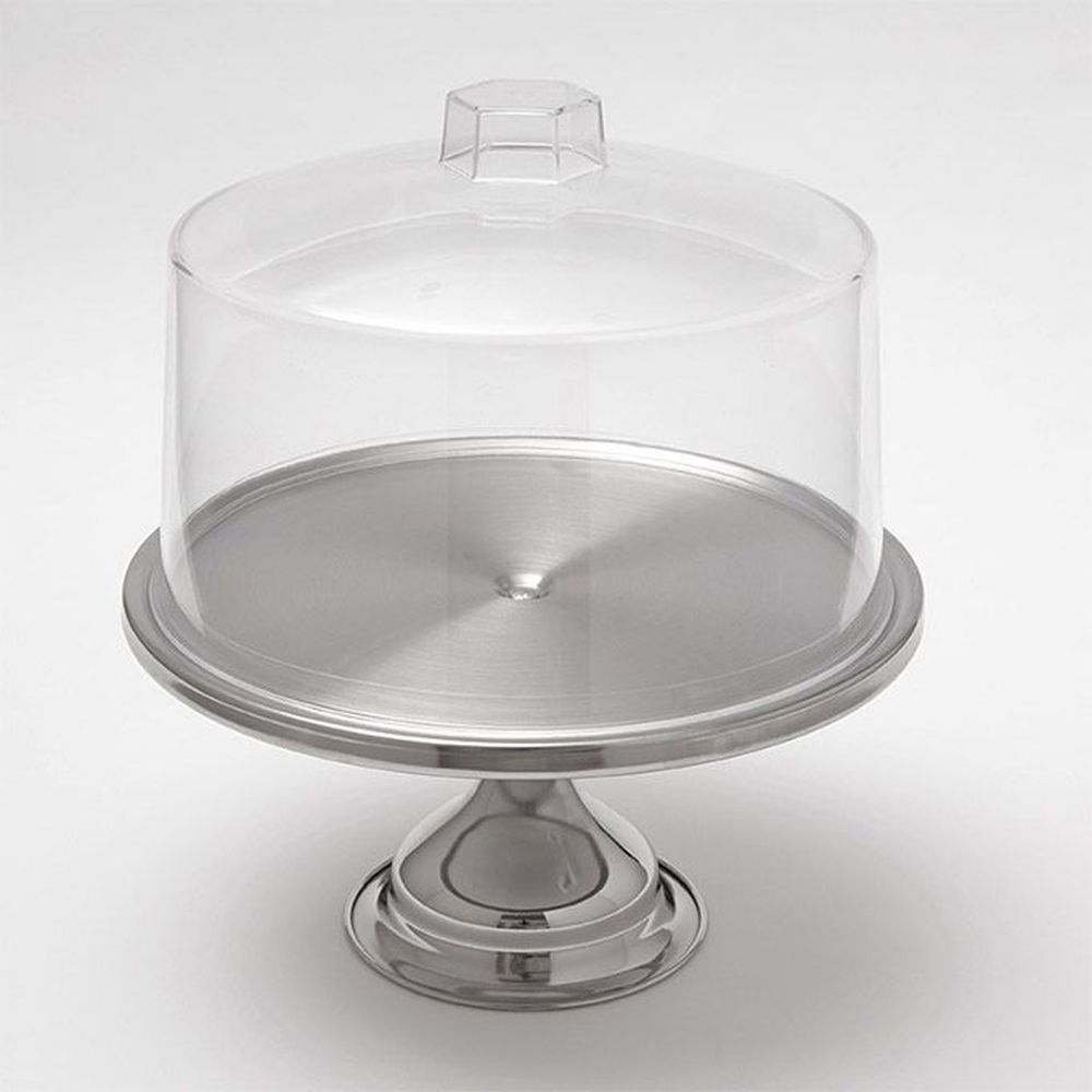 American Metalcraft Stainless Steel Cake Stand And Clear Plastic Cover Set