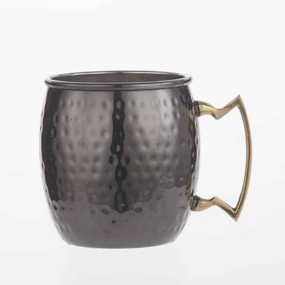 American Metalcraft Black Hammered Stainless Steel Moscow Mule Mug With Brass Handle, 16 Ounce Capacity -- 24 Per Case