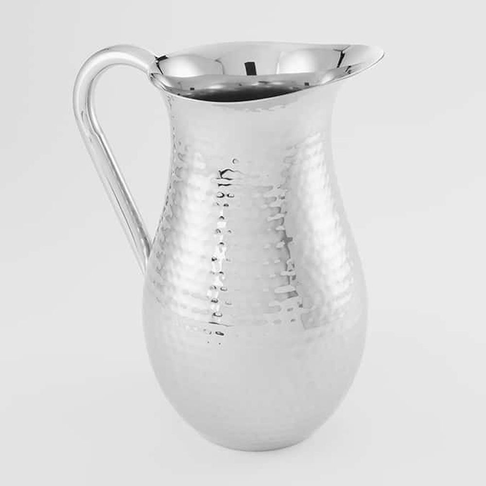 American Metalcraft Silver Hammered Stainless Steel Single-wall Long Neck Bell Pitcher With Ice Guard, 84 Ounce Capacity -- 6 Per Case