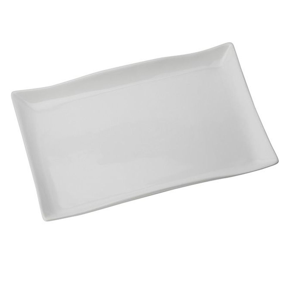 American Metalcraft White Ceramic Large Wavy Platter, 21-3/4 X 14-1/8 X 2 Inch