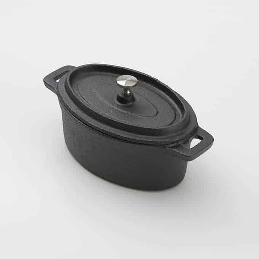 American Metalcraft Black Cast Iron Oval Pot With Lid, 17.5 Ounce Capacity -- 6 Per Case