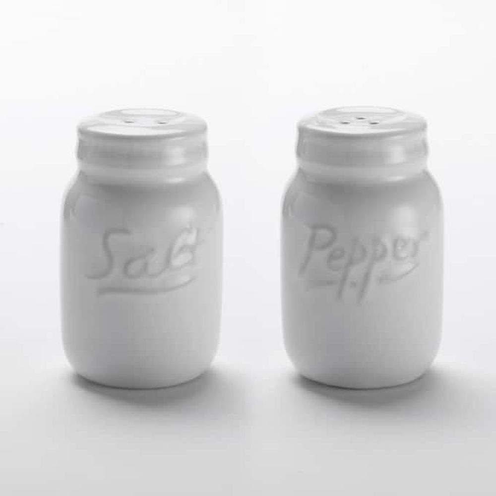 American Metalcraft White Ceramic Mason Jar Salt And Pepper Shaker Set, 2 Ounce Capacity -- 72 Per Case