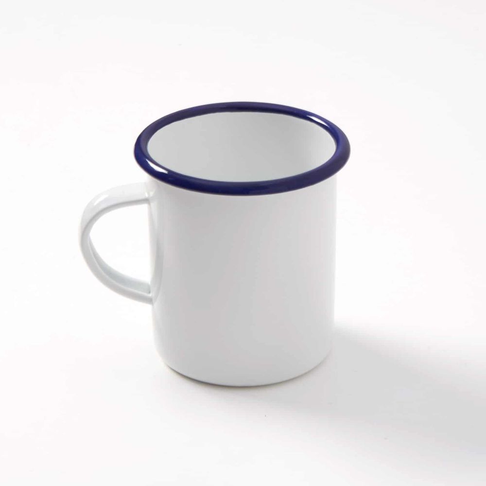 American Metalcraft White Enamel Oblong Mug With Blue Rim, 16 Ounce Capacity -- 32 Per Case