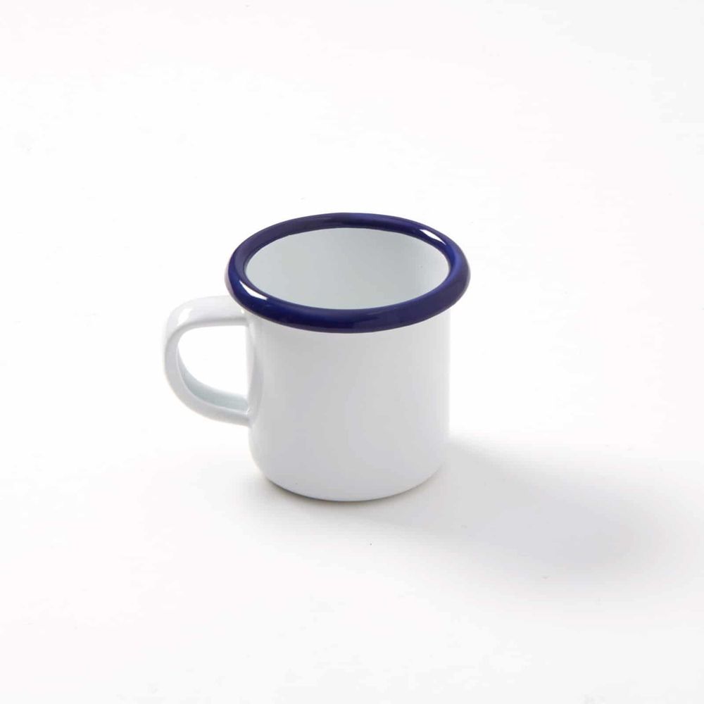 American Metalcraft White Enamel Oblong Mug With Blue Rim, 6 Ounce Capacity -- 32 Per Case