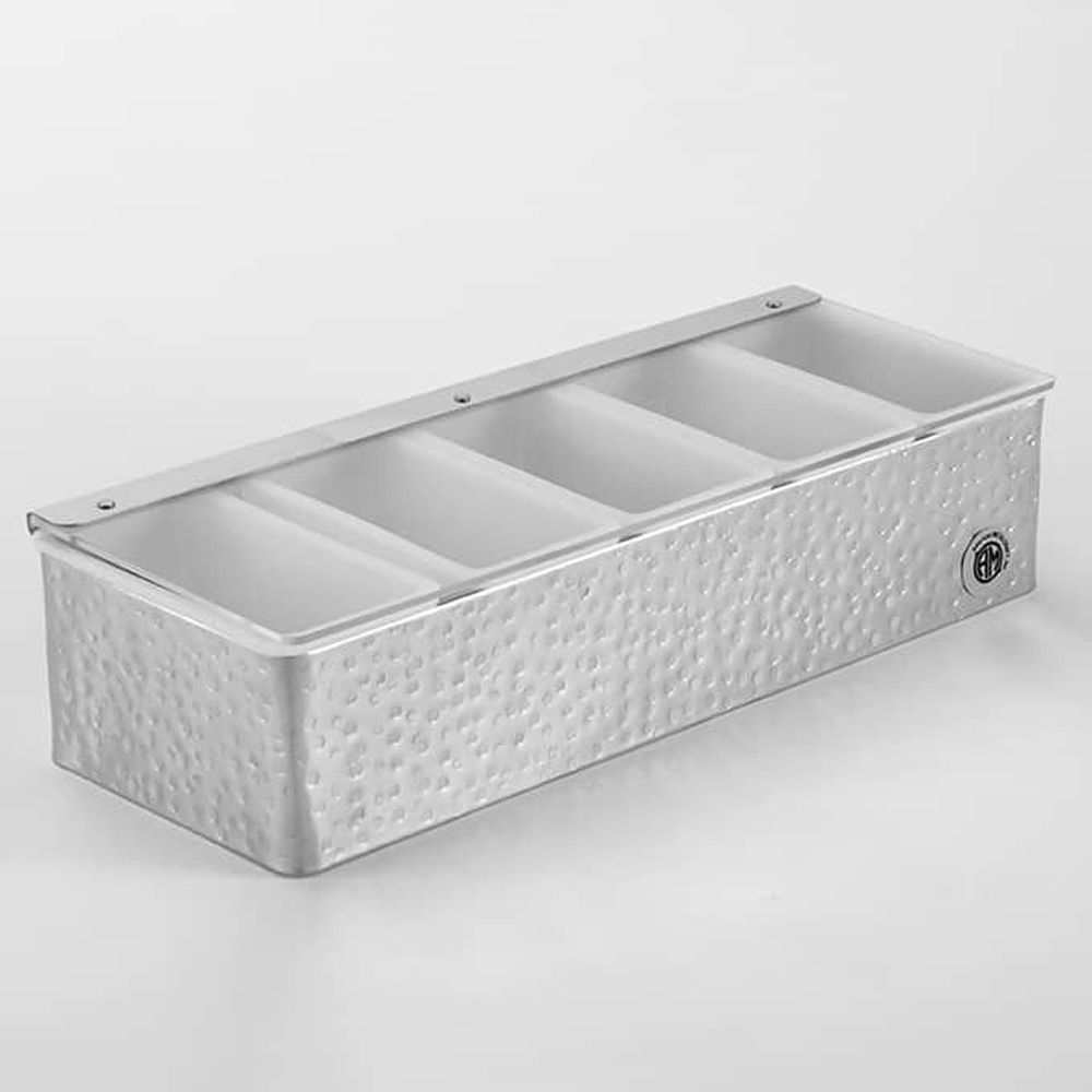 American Metalcraft Silver Hammered Stainless Steel 5-compartment Condiment Holder, 14 3/4 X 5 3/4 X 3 1/2 Inch -- 16 Per Case