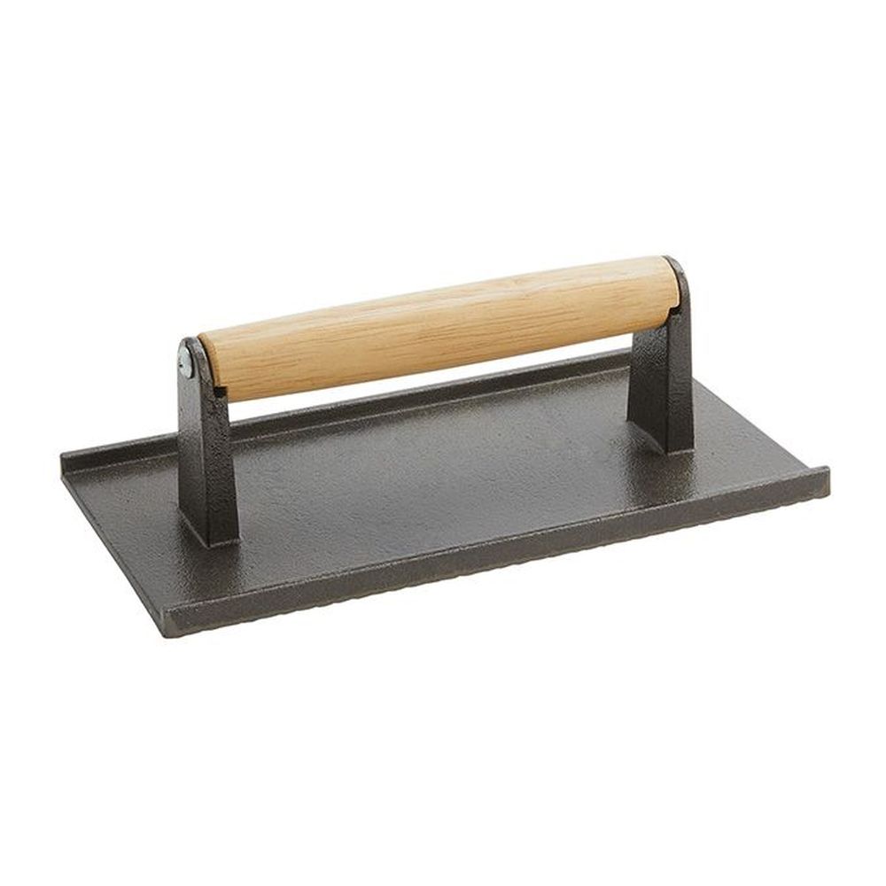 American Metalcraft Black Cast Iron Steak Weight With Brown Wooden Handle, 8 Inch Length X 4 Inch Width -- 12 Per Case