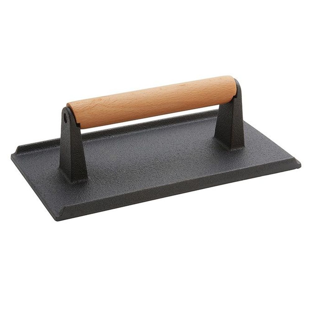 American Metalcraft Black Cast Iron Steak Weight With Brown Wooden Handle, 9 Inch Length X 5 Inch Width -- 18 Per Case