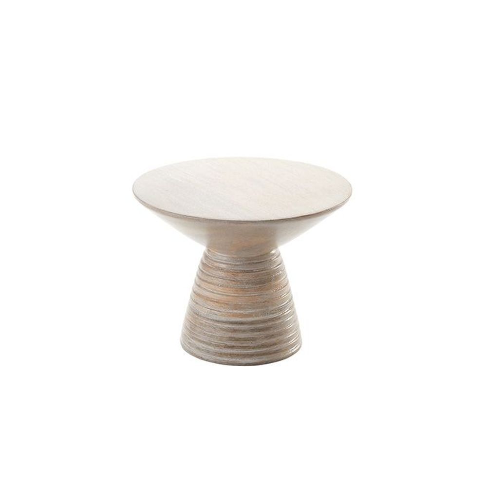 American Metalcraft Hampton Collection Sun-bleached Mango Wood Ribbed Pedestal, 7 Inch Top Dia. X 5-1/4 Inch Height -- 8 Per Case