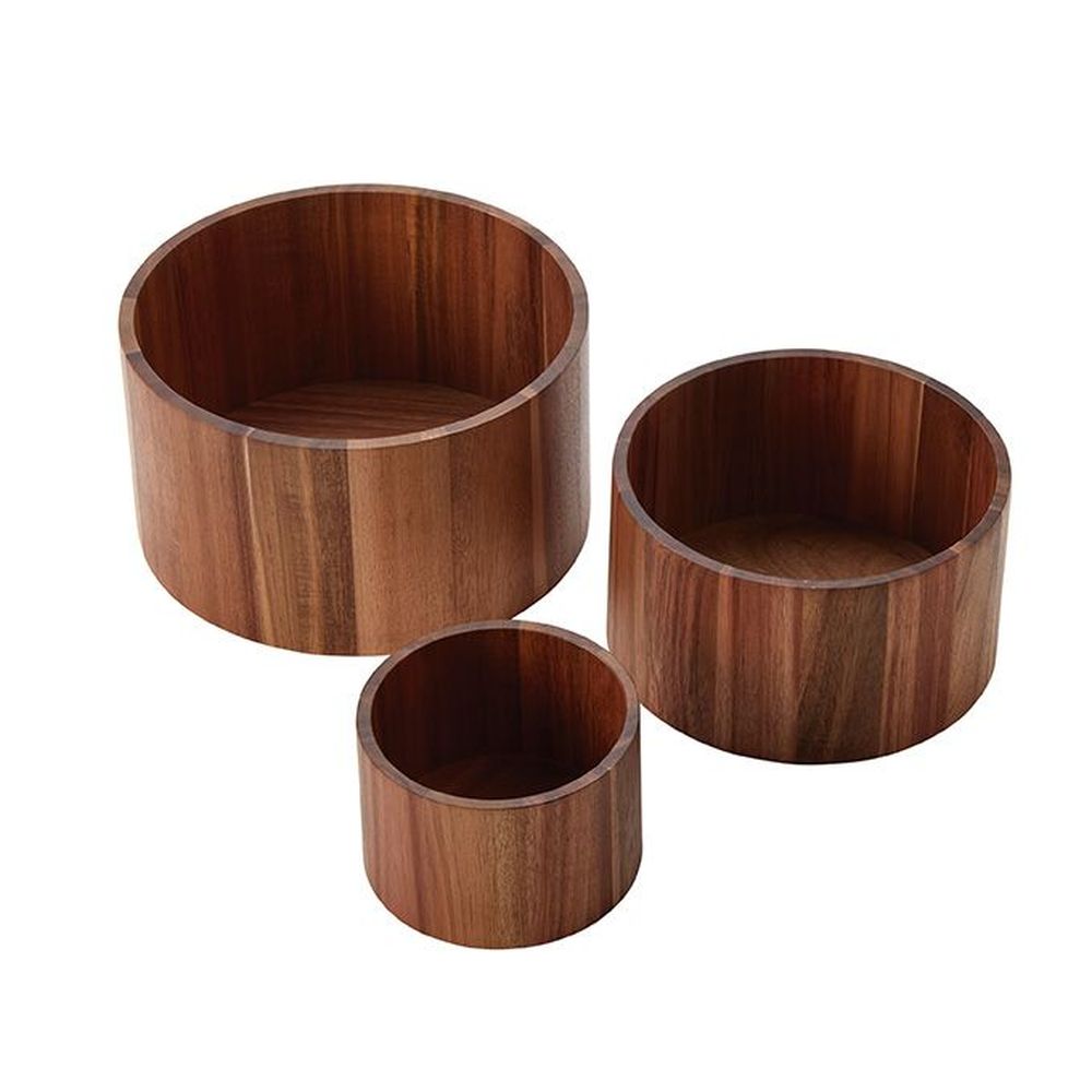 American Metalcraft Loft Collection Brown Acacia Round Riser Set, Set Of 3 -- 2 Per Case