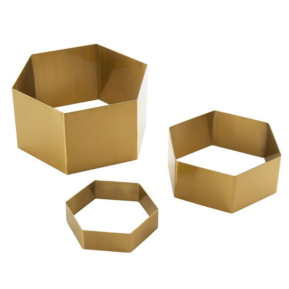 American Metalcraft Gold Stainless Steel Geo Hexagon Riser Set, Set Of 3 -- 6 Per Case