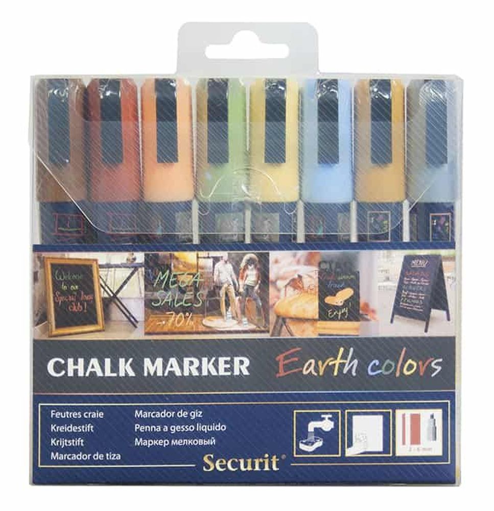 American Metalcraft Secureit Earthtone Assorted Small Tip Chalk Marker, 8 Count -- 12 Per Case
