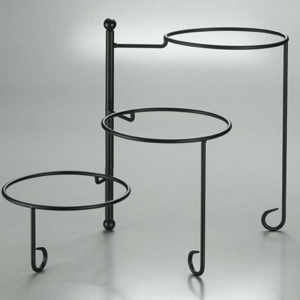 American Metalcraft Black Steel Round Three-tier Foldable Stand, 14-1/8 Inch Width X 17-3/8 Inch Height