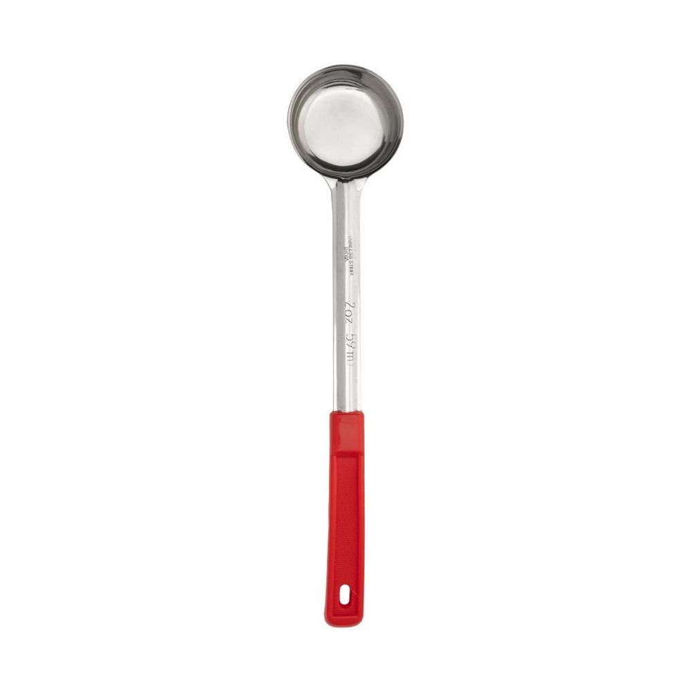Browne Stainless Steel One Piece Solid Portioner With Red Handle, 2 Ounce Capacity