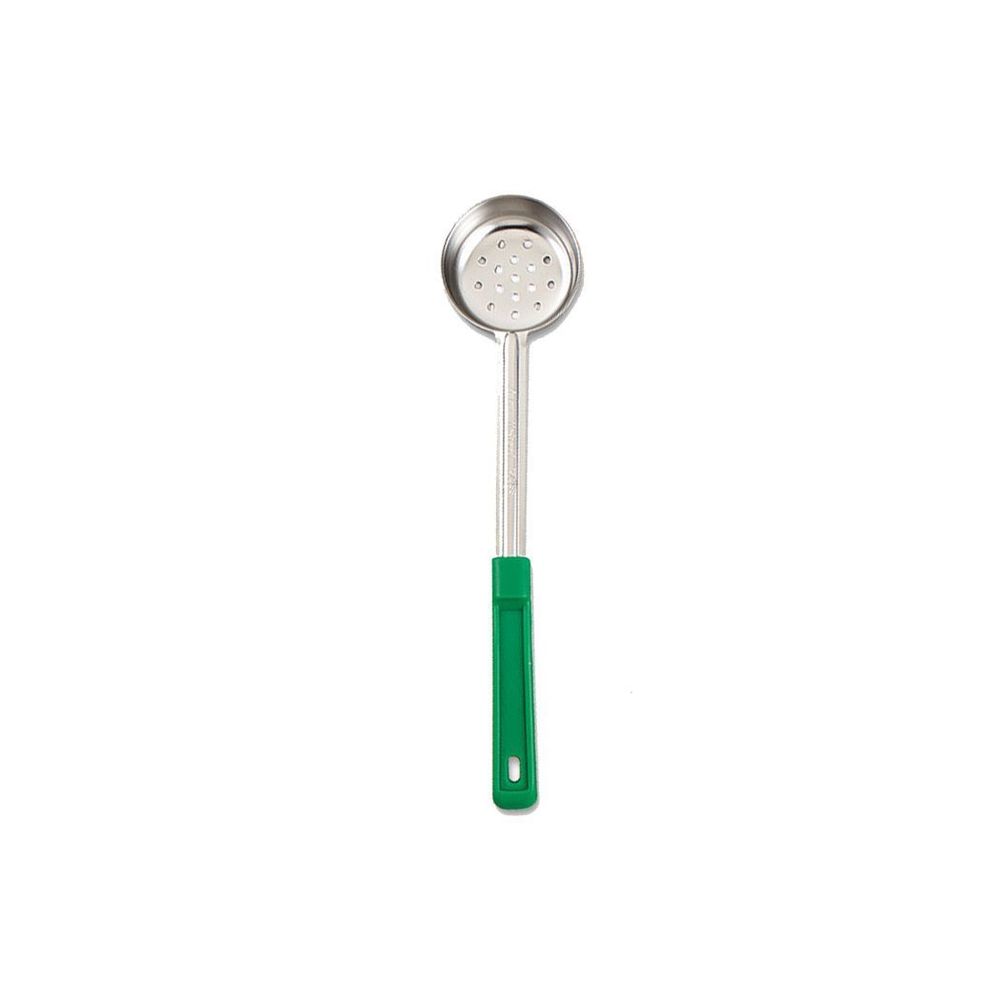 Browne Stainless Steel One Piece Perforated Portioner With Green Handle, 4 Ounce Capacity
