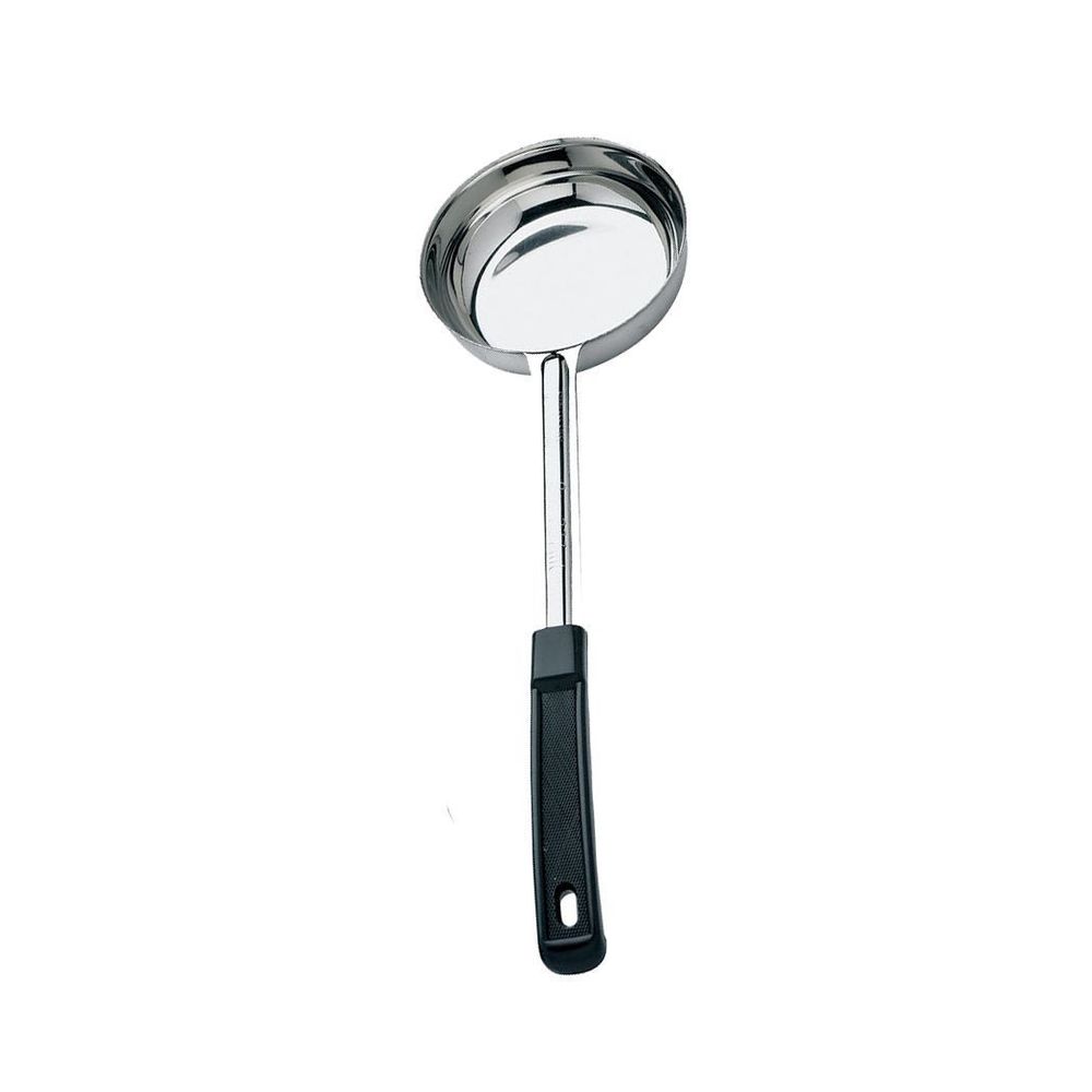 Browne Stainless Steel One Piece Solid Portioner With Black Handle, 6 Ounce Capacity