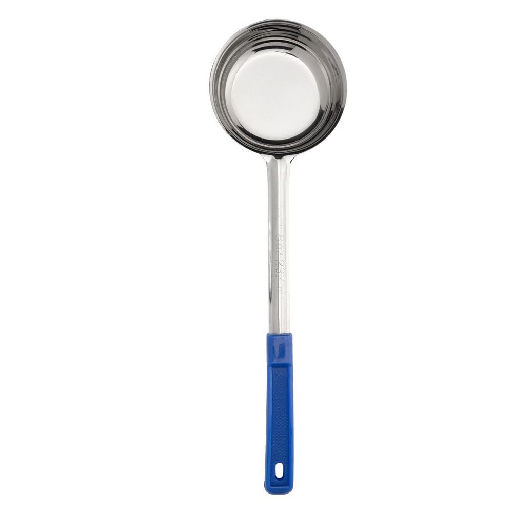 Browne Stainless Steel One Piece Solid Portioner With Blue Handle, 8 Ounce Capacity