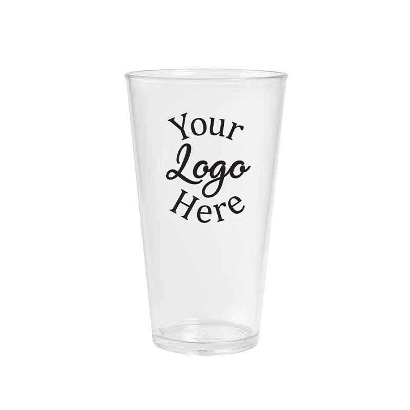 Lesko Clear Crystal Styrene Plastic Pint With 1 Color Custom Logo, 16 Ounce -- 125 Per Case
