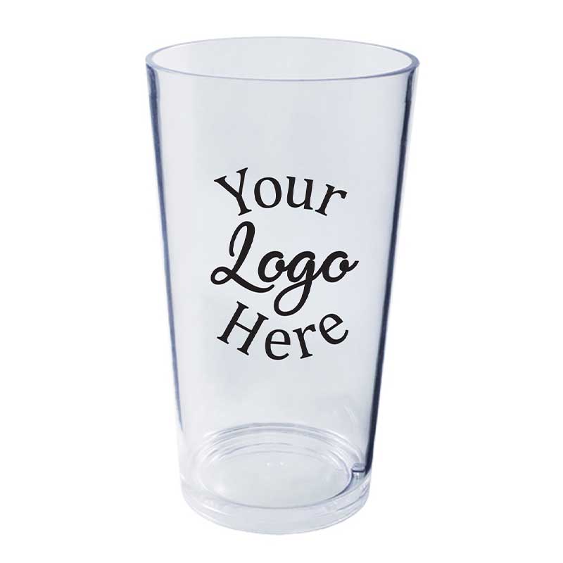 Lesko Clear Crystal Styrene Plastic Pint With 1 Color Custom Logo, 20 Ounce -- 100 Per Case