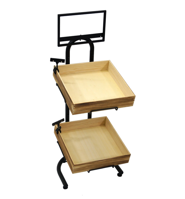 2-Tier Floor Display with Wood Crates and Sign Frame