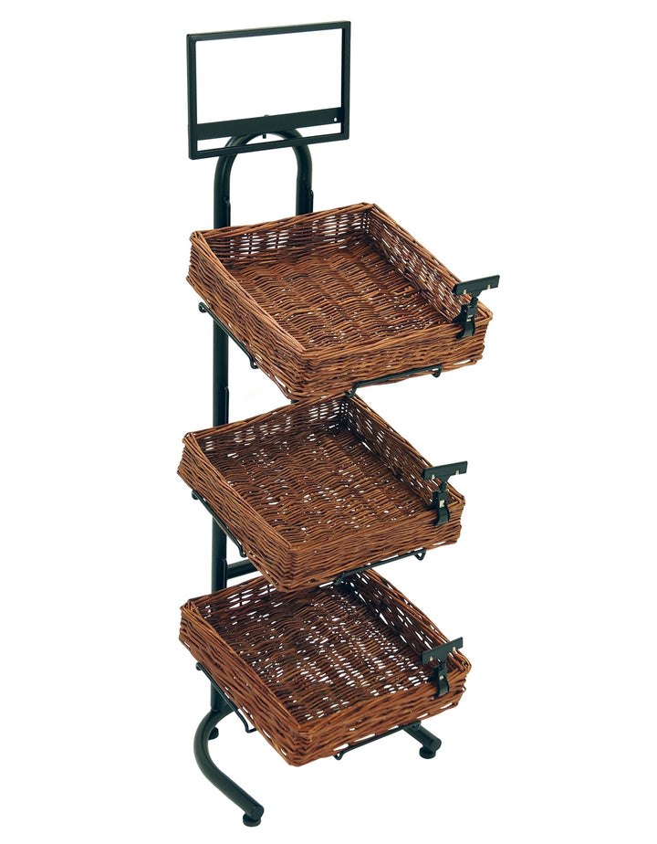 3-Tier Display with 3 Square Willow Baskets and Sign Frame
