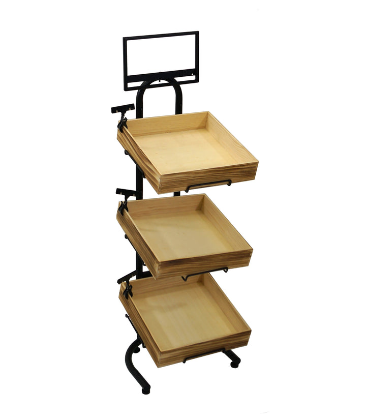 3-Tier Floor Display with Wood Crates and Sign Frame