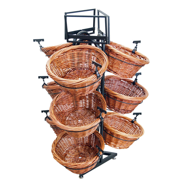 3-Tier Display with Triangle Base and 9 Round Willow Baskets