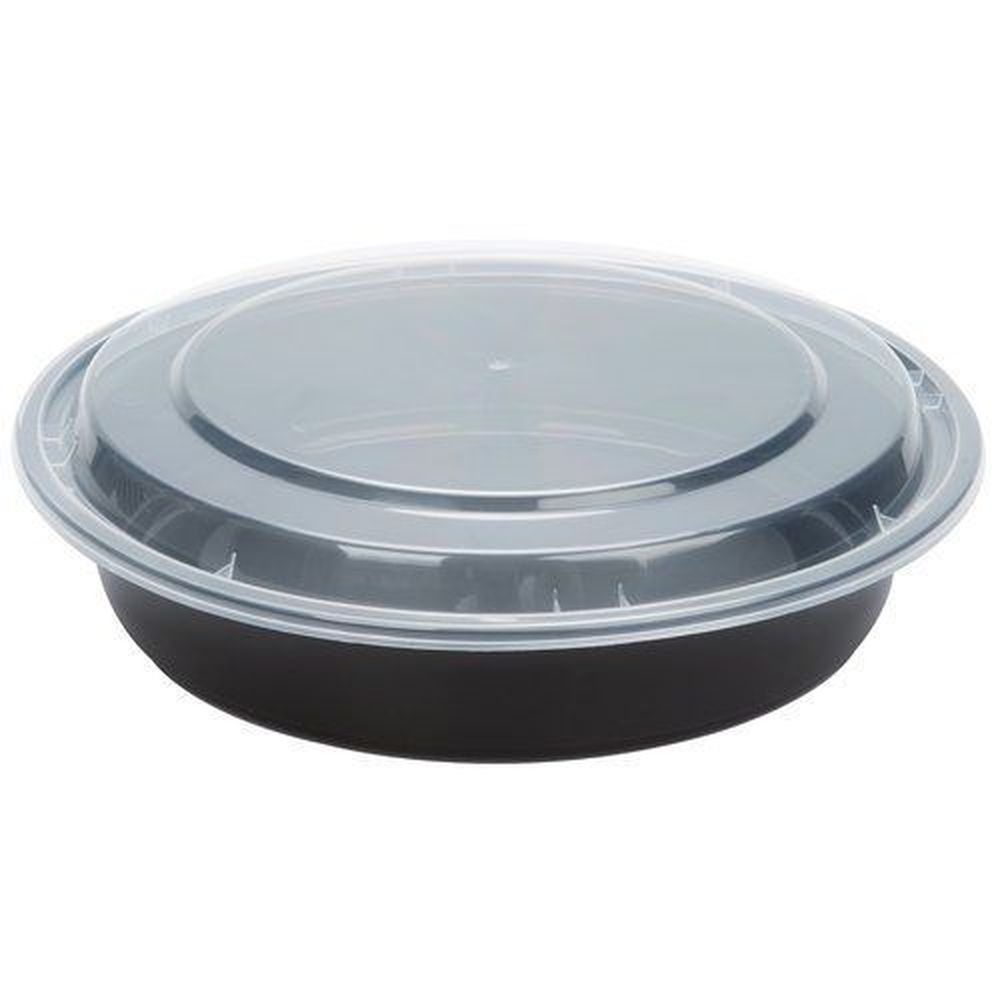 Black Base 9 inch Deep Round Microwaveable Container with Clear Lid