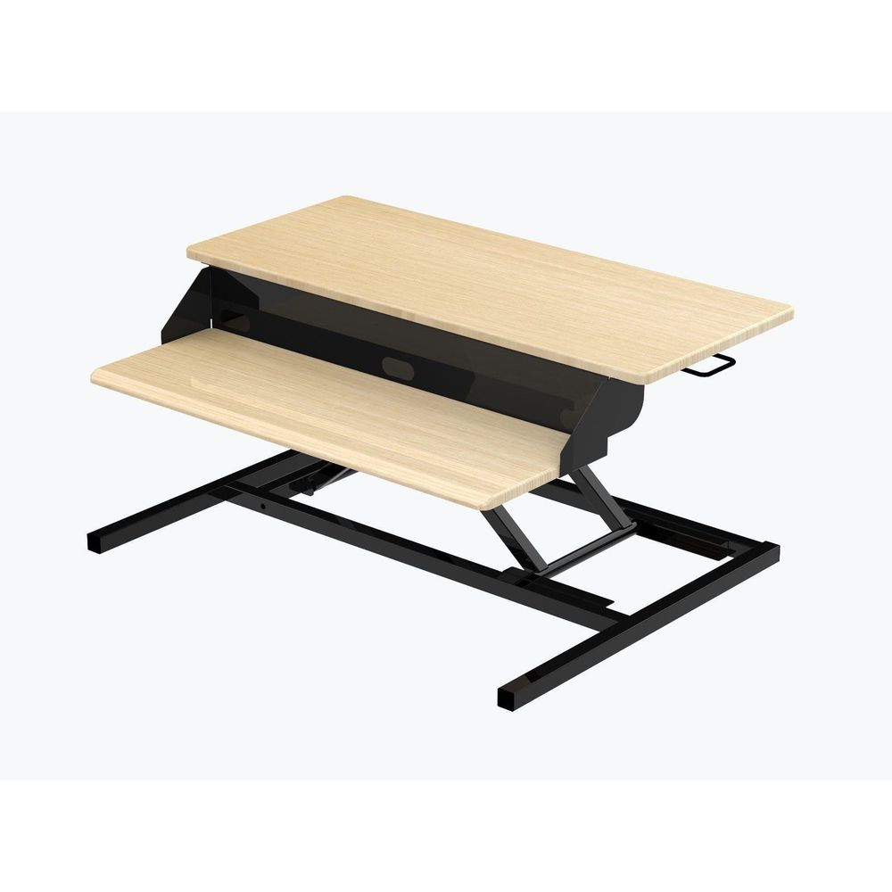 Luxor White Oak Two Tier Pneumatic Standing Desk Converter, 32 x 23.5 x 5.75 to 15.75 inch Height