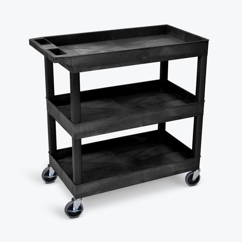 Luxor Black Heavy Duty Three 32 x 18 inch Tub Shelves Cart