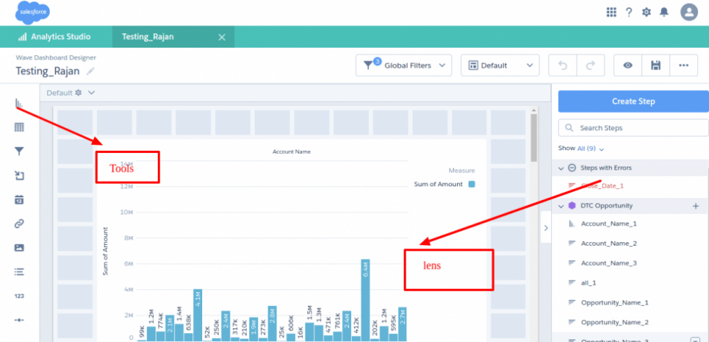 Steps to create a Dashboard - Datasets - Lens in Salesforce Einstein