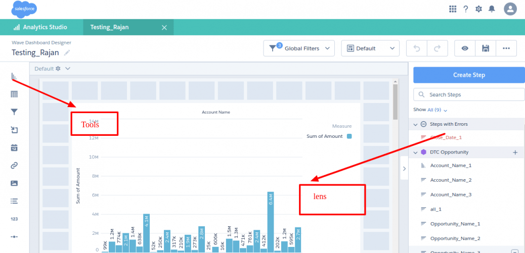 salesforce steps to create a dashboard datasets and lens salesforce dashboard