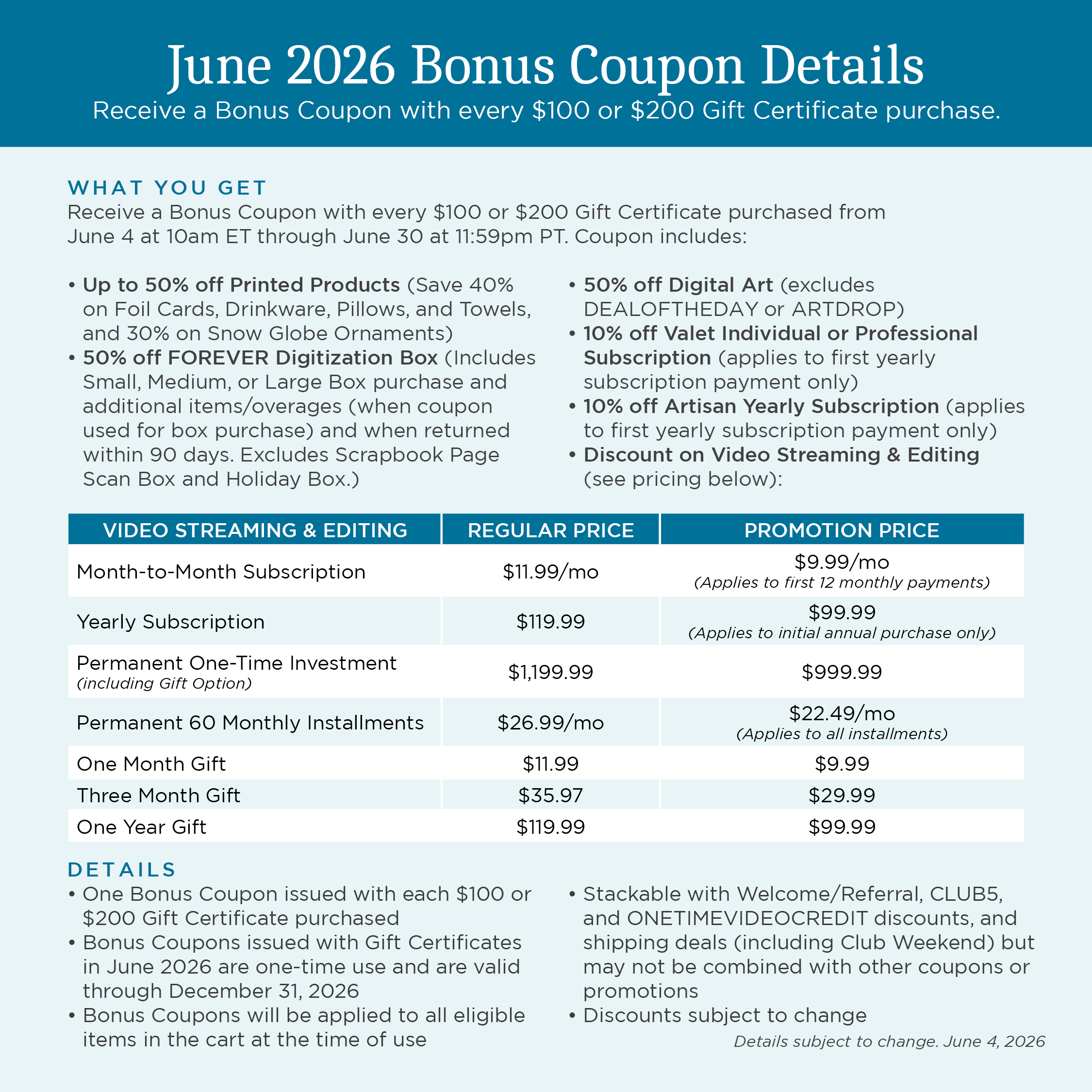 Bonus Coupon Details