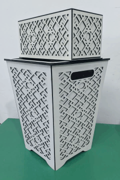 سطل زباله با جعبه دستمال کاغذی سفید (مدل منتظم)