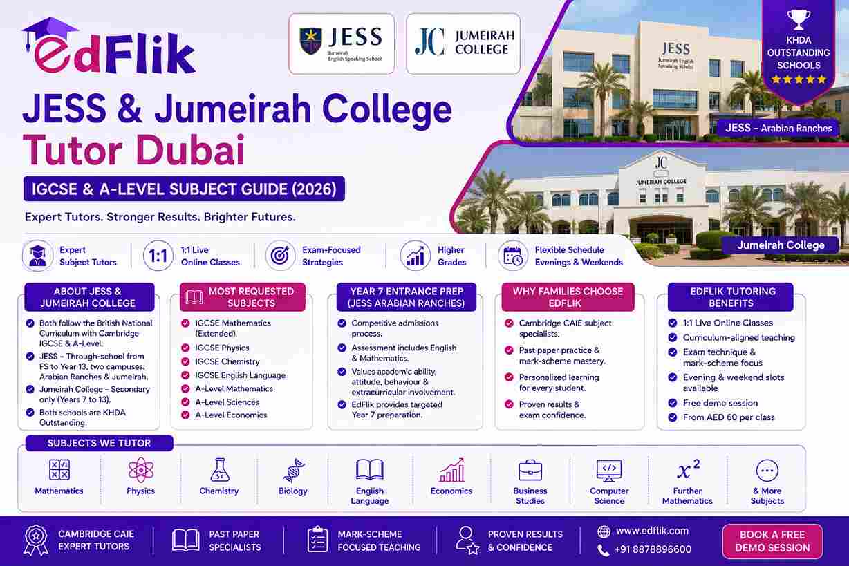 JESS & Jumeirah College Tutor Dubai — IGCSE & A-Level Subject Guide (2026)