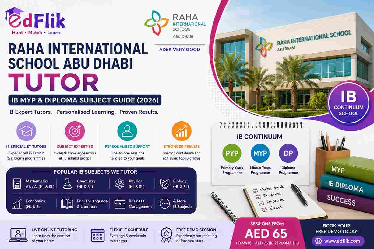 Raha International School Abu Dhabi Tutor — IB MYP & Diploma Subject Guide (2026)