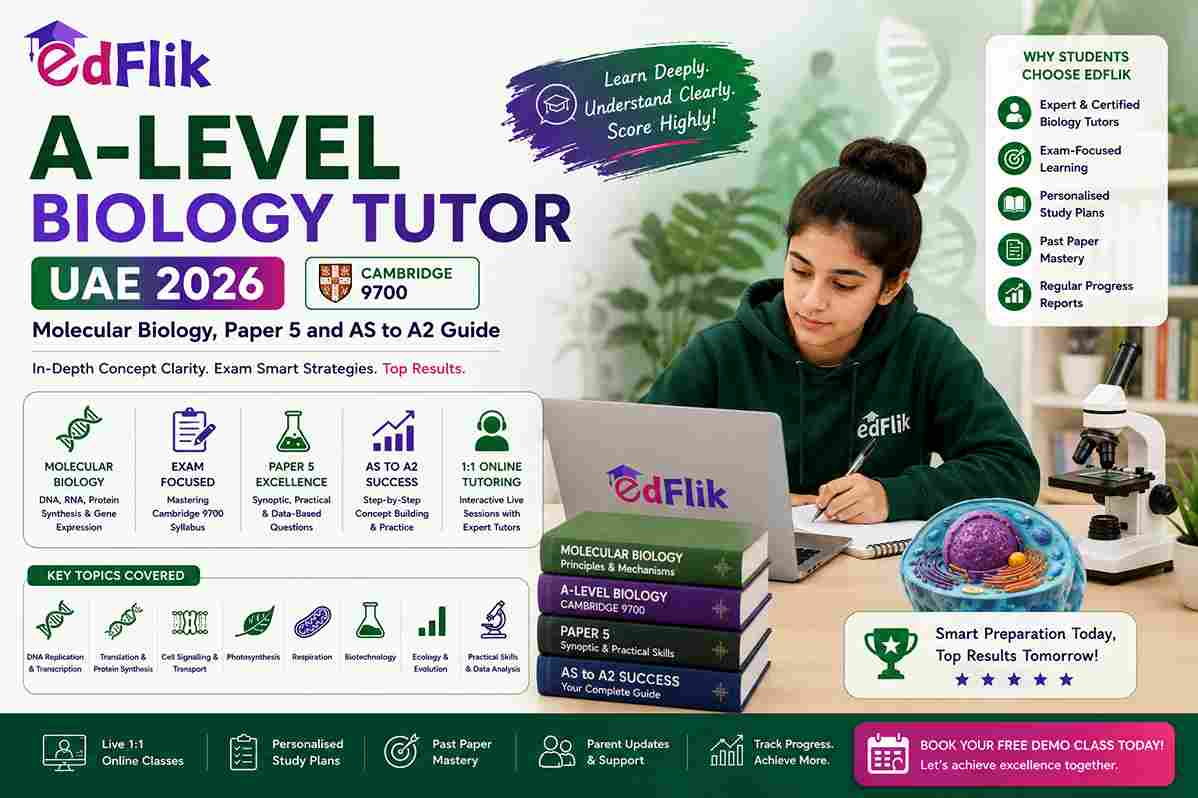 A-Level Biology Tutor UAE 2026 — Cambridge 9700 Molecular Biology, Paper 5 and AS to A2 Guide
