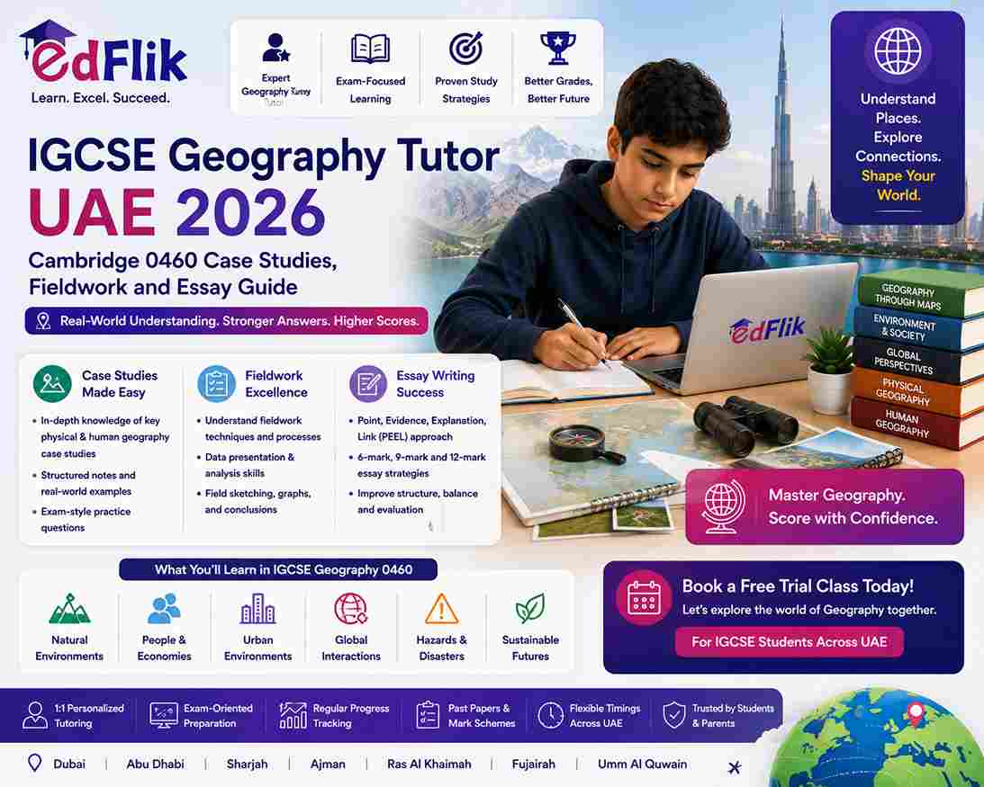 IGCSE Geography Tutor UAE 2026 — Cambridge 0460 Case Studies, Fieldwork and Essay Guide