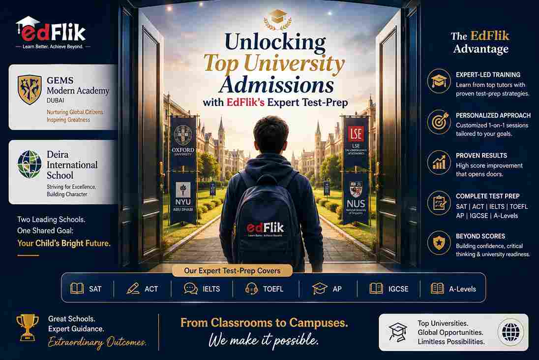 GEMS Modern Academy & Deira International School: Unlocking Top University Admissions with EdFlik’s Expert Test-Prep
