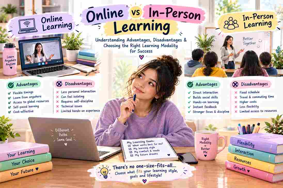 Online vs In-Person Learning: Understanding Advantages, Disadvantages & Choosing the Right Learning Modality for Success