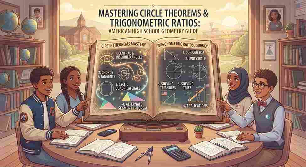 Mastering Circle Theorems and Trigonometric Ratios: American High School Geometry Guide