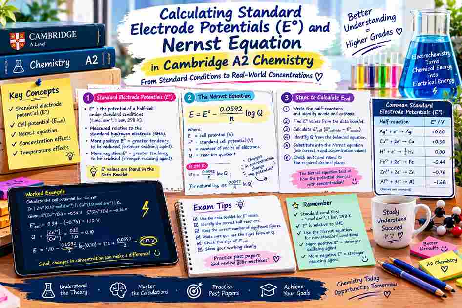 Calculating Standard Electrode Potentials ($E^\ominus$) and Nernst Equation in Cambridge A2 Chemistry (9701)