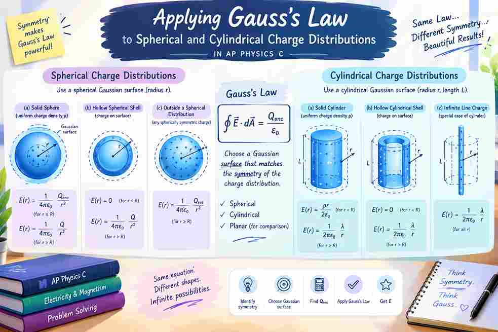 Applying Gauss's Law to Spherical and Cylindrical Charge Distributions in AP Physics C: E&M